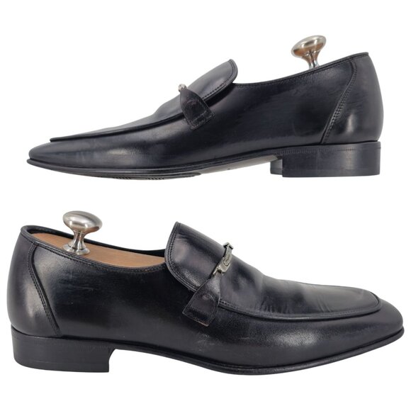 Salvatore Ferragamo Italy Men 6 Black Leather Dress Shoes Square-toe Bit Loafers - Picture 3 of 12